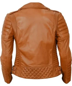 Womens Brown Quilted Leather Jacket Back