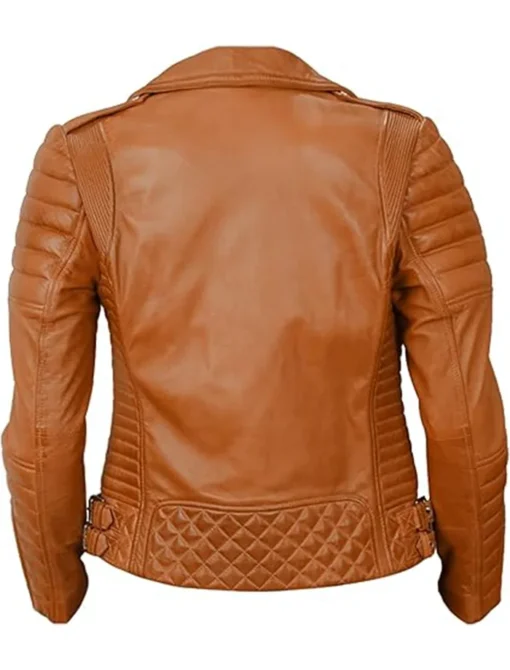 Womens Brown Quilted Leather Jacket Back