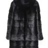 Womens Mink Fur Black Swan Hooded Coat Back