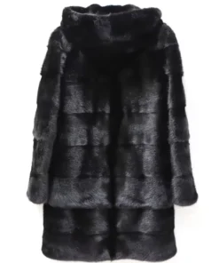 Womens Mink Fur Black Swan Hooded Coat Back