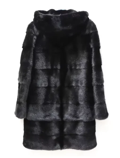 Womens Mink Fur Black Swan Hooded Coat Back