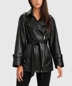 Womens Peplum BFF Belted Leather Jacket Main