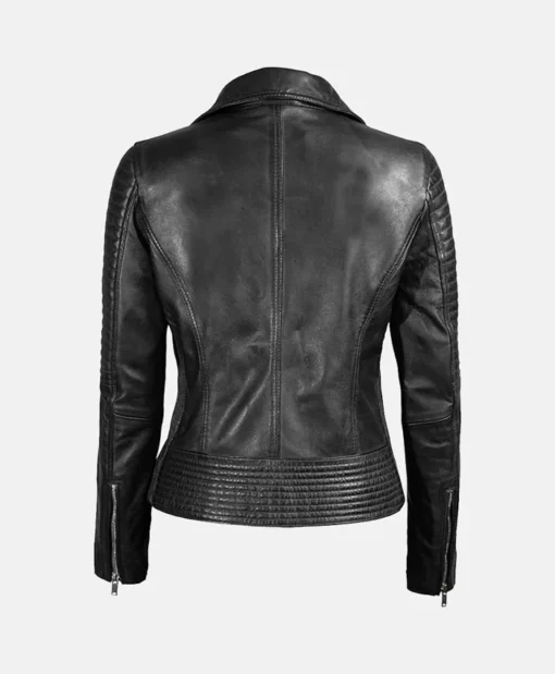 Womens Quilted Genuine Leather Biker Jacket Back