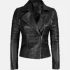 Womens Quilted Genuine Leather Biker Jacket Main