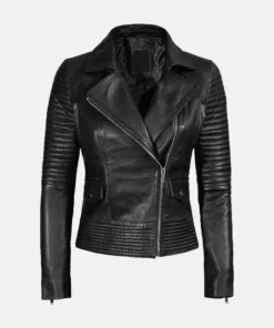 Womens Quilted Genuine Leather Biker Jacket Main