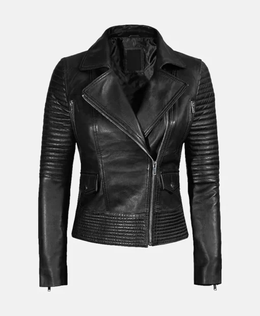 Womens Quilted Genuine Leather Biker Jacket Main