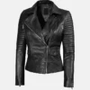 Womens Quilted Genuine Leather Biker Jacket Side