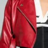 Womens Red Essential Cropped Leather Moto Jacket Zipper