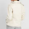 Women's Riveted Beige Leather Biker Jacket Back