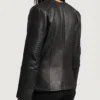 Womens Round Collar Quilted Black Leather Jacket Back