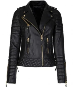 Women's Slim Fit Quilted Black Leather Jacket