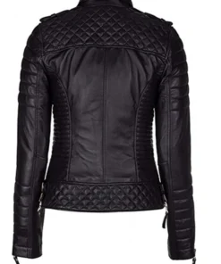 Women's Slim Fit Quilted Black Leather Jacket Back