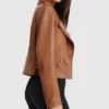 Womens Stylish Racer Leather Jacket Brown Side