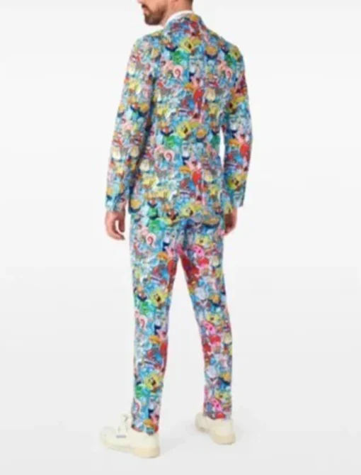 2 Piece Spongebob Frenzy Multicolor Mens Suit