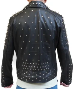 Black Punk Leather Jacket With Spikes Studs Back