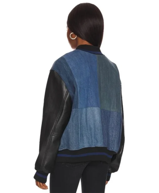 Buy Christina Hall The Flip Off Blue Denim Varsity Jacket