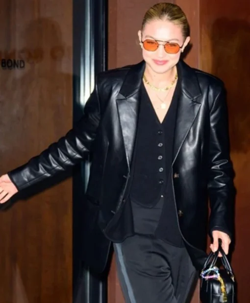 Gigi Hadid Ivan Bart Memorial Service Leather Blazer