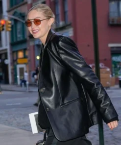 Gigi Hadid Ivan Bart Memorial Service Leather Blazer Back