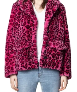 Kaitlin Olson High Potential S01 Pink Leopard Print Jacket For Sale