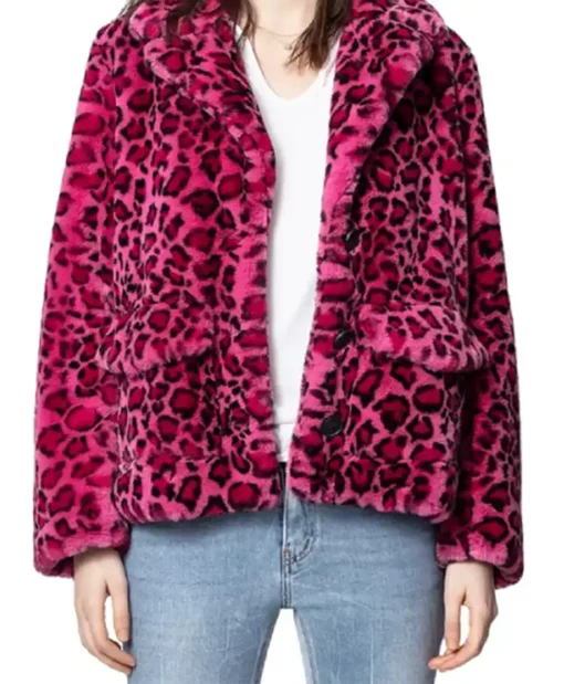 Kaitlin Olson High Potential S01 Pink Leopard Print Jacket For Sale