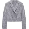 Sarah Franklin Matlock S01 Grey Cropped Tweed Blazer For Sale