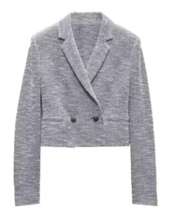 Sarah Franklin Matlock S01 Grey Cropped Tweed Blazer For Sale