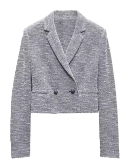 Sarah Franklin Matlock S01 Grey Cropped Tweed Blazer For Sale