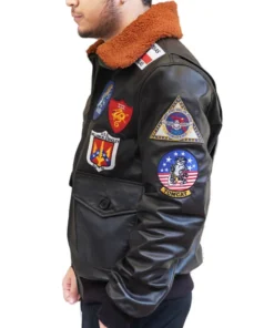 Top Gun Maverick G-1 Tom Cruise Sherpa Bomber Brown Jacket Side Look