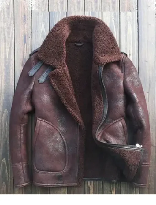 Aaron Burgundy SF Bomber Shearling Jacket
