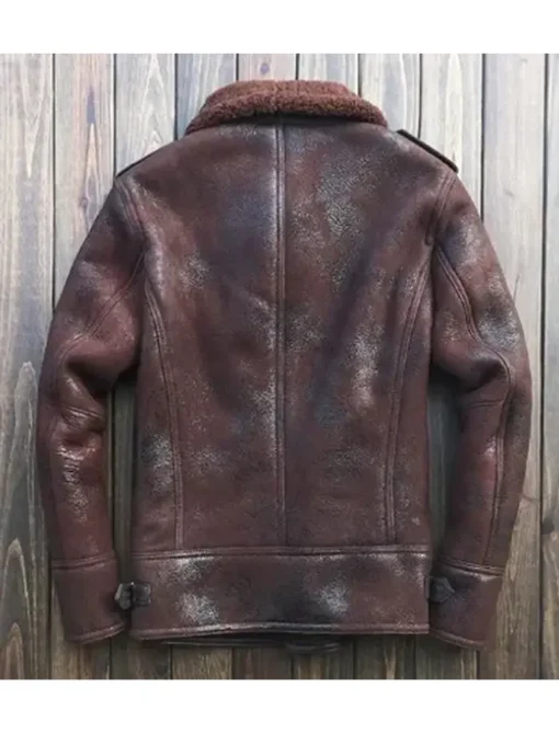 Aaron Burgundy SF Bomber Shearling Jacket Back
