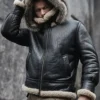 Antonio-SF Hooded Shearling Fur Black Bomber Jacket