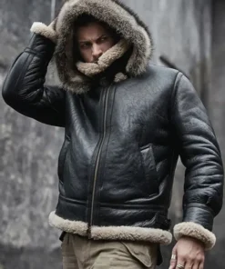 Antonio-SF Hooded Shearling Fur Black Bomber Jacket