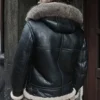Antonio-SF Hooded Shearling Fur Black Bomber Jacket Back