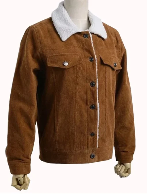 Asher Angel Shazam Brown Shearling Jacket Front