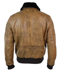 Devin Aviator Tan Bomber Brown Jacket with Patches Back