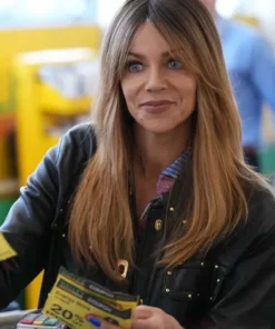 High Potential 2024 Kaitlin Olson Black Leather Jacket Front