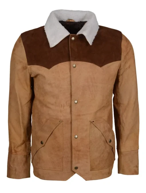 Kevin Shirt Style Fur Collar Brown Suede Leather Jacket