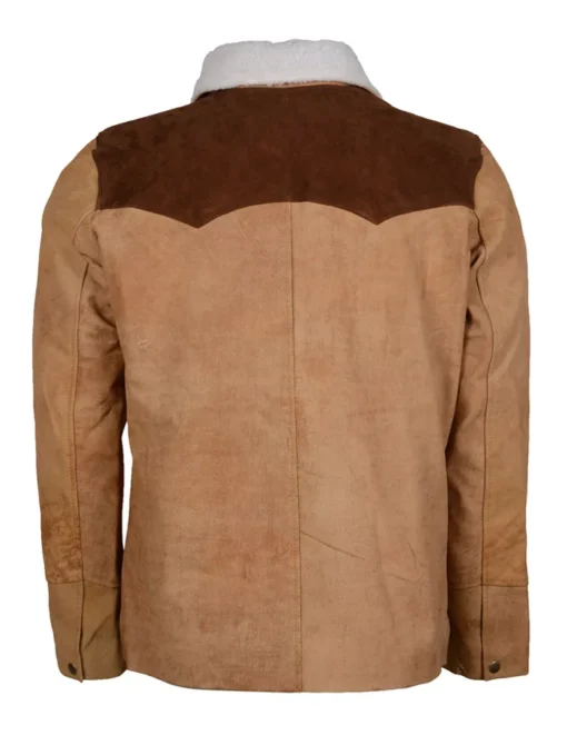 Kevin Shirt Style Fur Collar Brown Suede Leather Jacket Back
