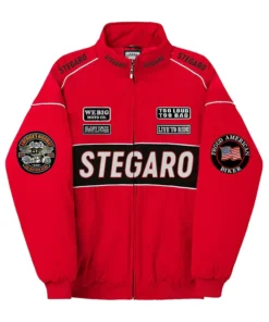 Red Stegaro Moto Bomber Jacket