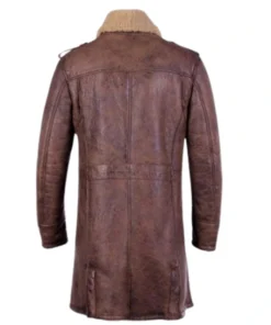 Reilly Suede Leather Fur Collar Brown Trench Coat Back