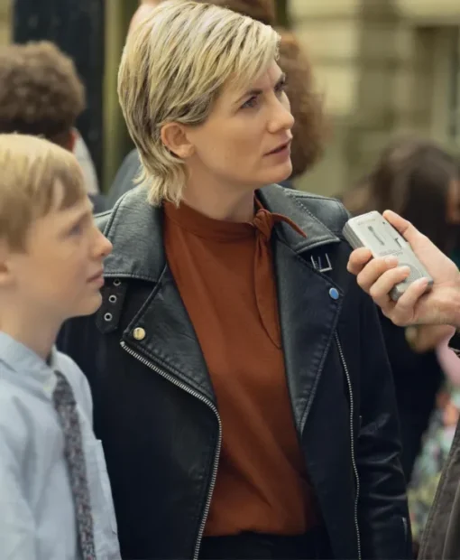 Shop Jodie Whittaker Toxic Town S01 Black Leather Jacket