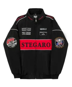 Stegaro Black Moto Bomber Jacket