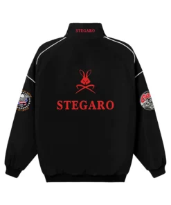 Stegaro Black Moto Bomber Jacket Back
