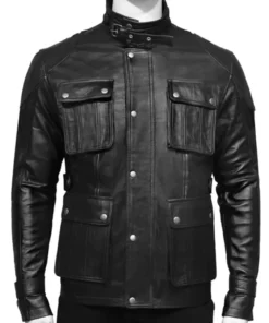 4 Pockets Black Leather Jacket