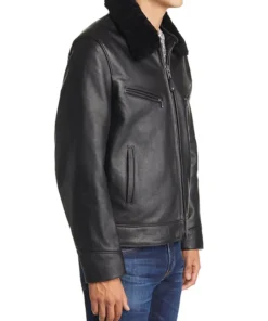 Alex Mens Leather Shearling Jacket Side