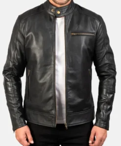 Black Cafe Racer Leather jacket on Sale