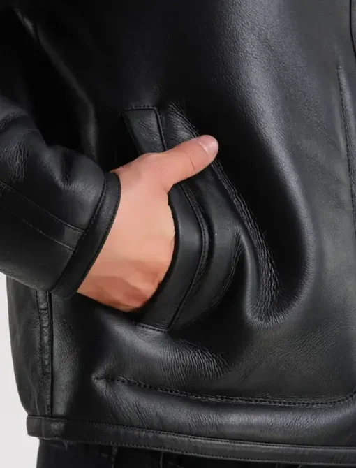 Black Shearling Aviator Jackets Pocket