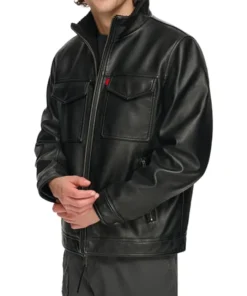 Dennis Black Leather Jacket Front