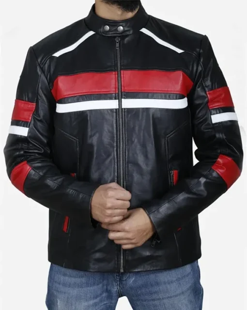 Dixon Red Striped Cafe Racer Jacket Front