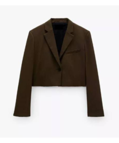 Georgie Murphy Small Achievable Goals Brown Cropped Blazer For Sale